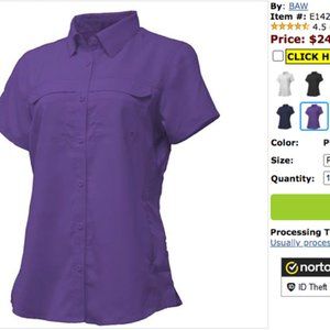 Baw Ladies Short Sleeve Fishing Shirt Purple Top Mesh Backed Vents UV Protection